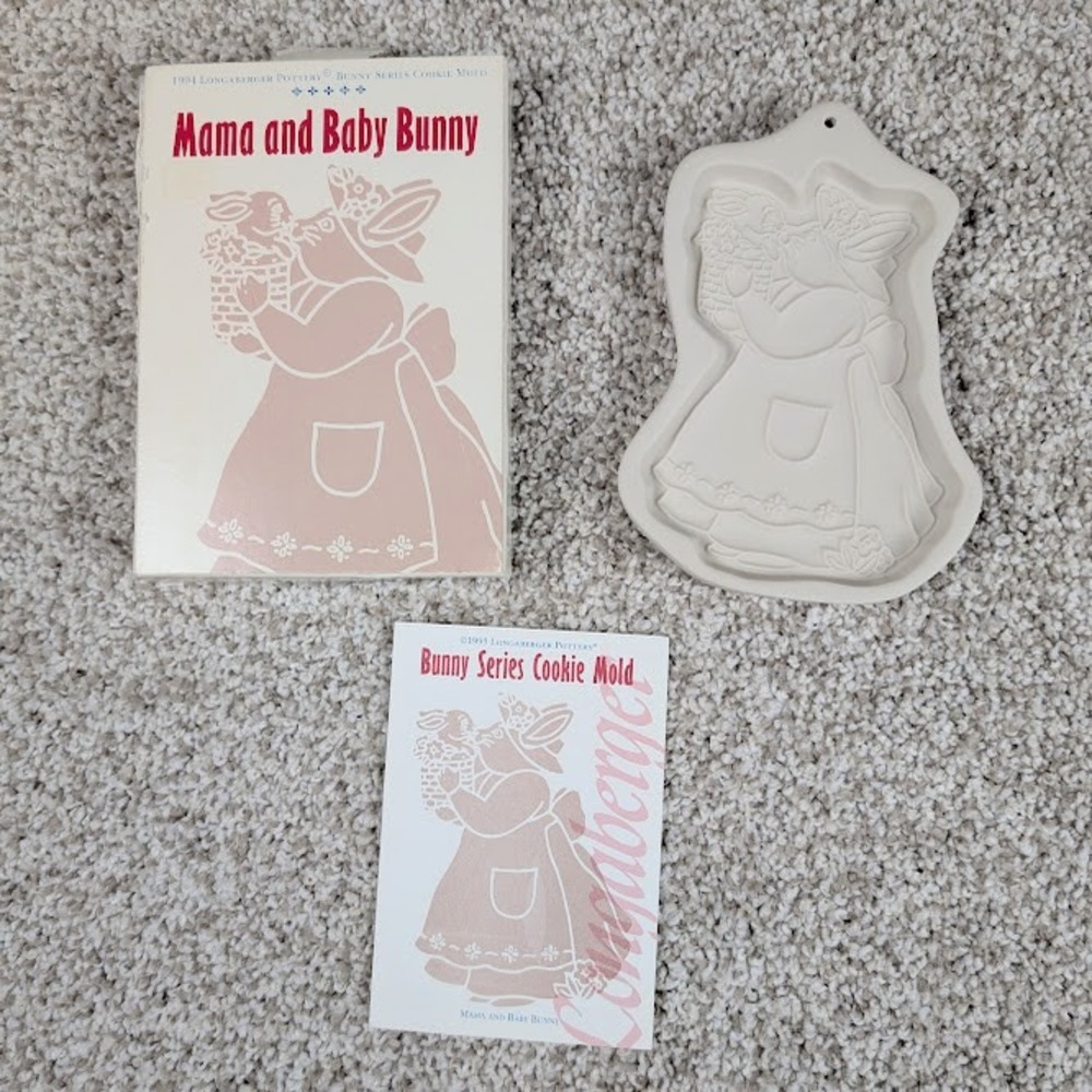 1994 Longaberger Pottery Mama and Baby‎ Bunny Cookie Mold 1994 Made in USA